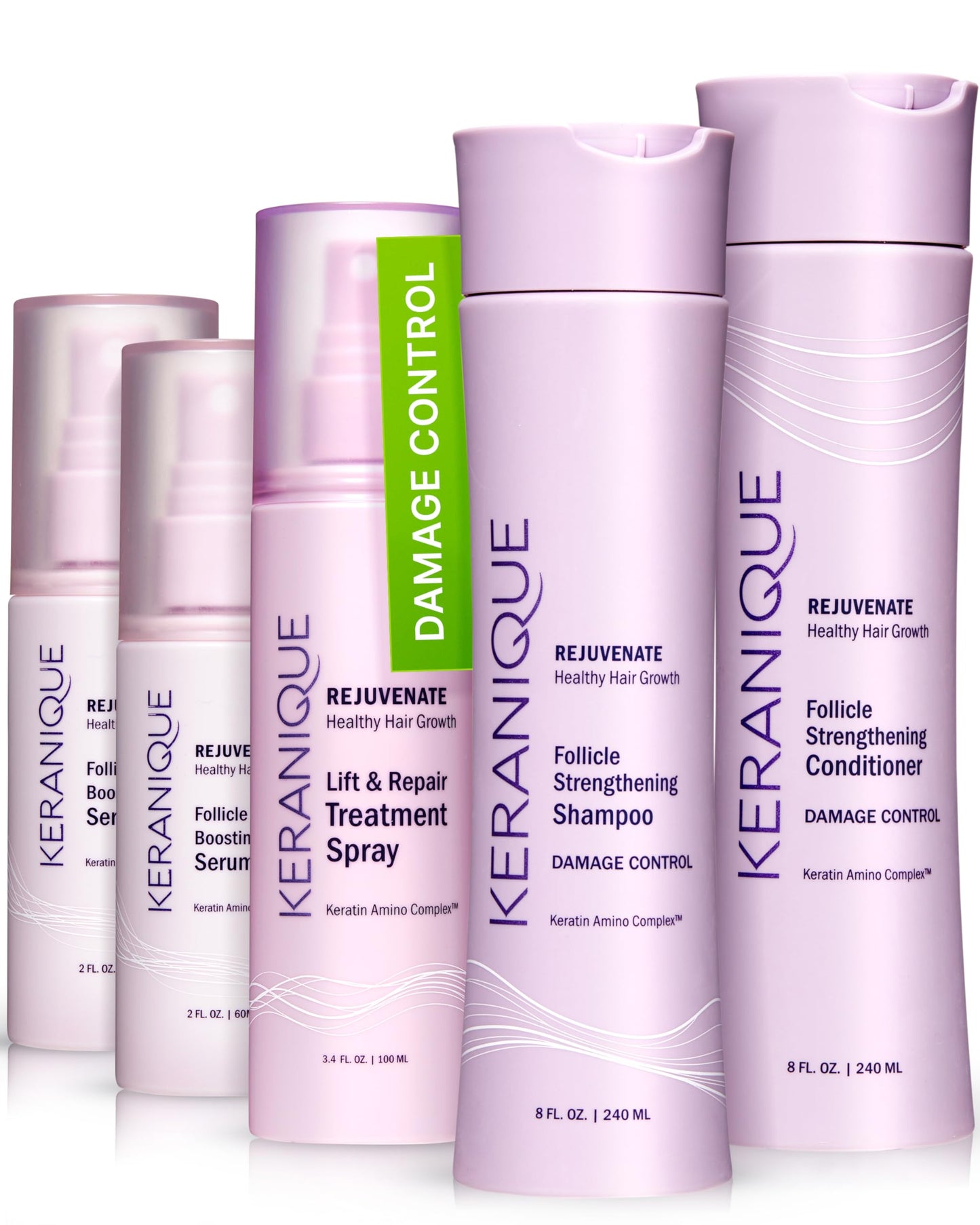 Keranique Damage Control Set for Thinning Hair - Shampoo and Conditioner for Damaged Hair, Follicle Booster Serum, Lift & Repair Spray - Keratin Beauty & Personal Care Keranique