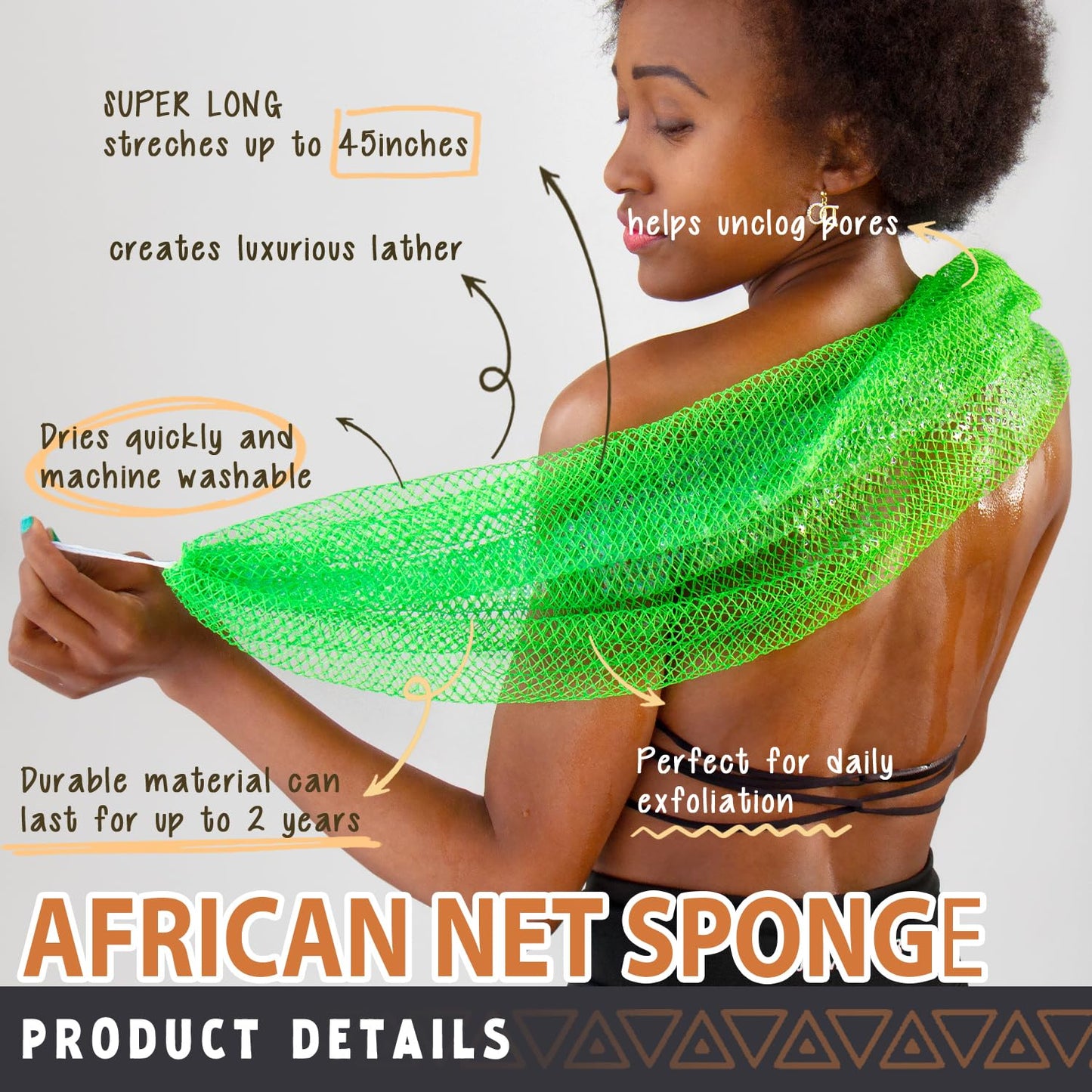 African Net Sponge Authentic - African Exfoliating Net Sponge Real African Wash Cloth Loofah - African Bath Sponge with Knots Exfoliator Net Beauty and Personal Care Hrsqu