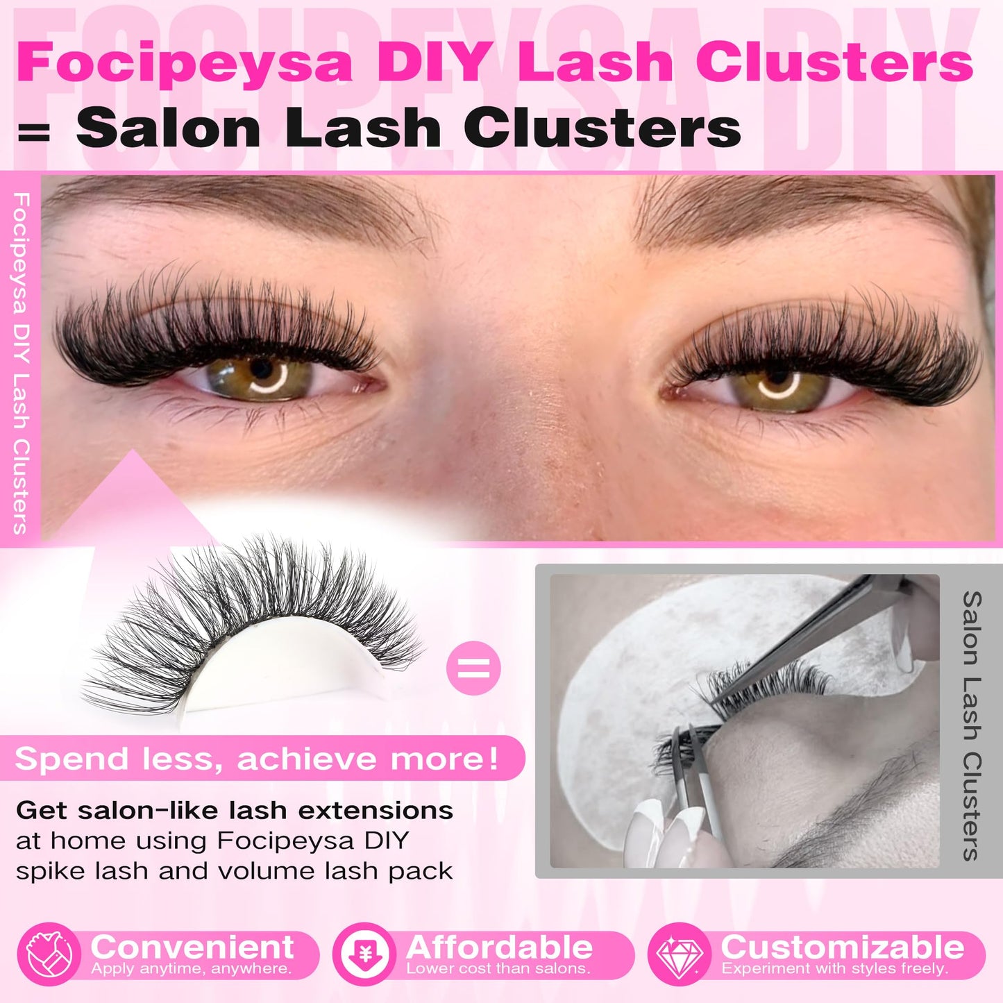 Full Volume Lash Clusters DIY Lash Extension 300pcs Clusters Lashes D Curly Eyelash Extension 8-16mm Individual Lashes Mink for Self Application at Beauty and Personal Care Focipeysa