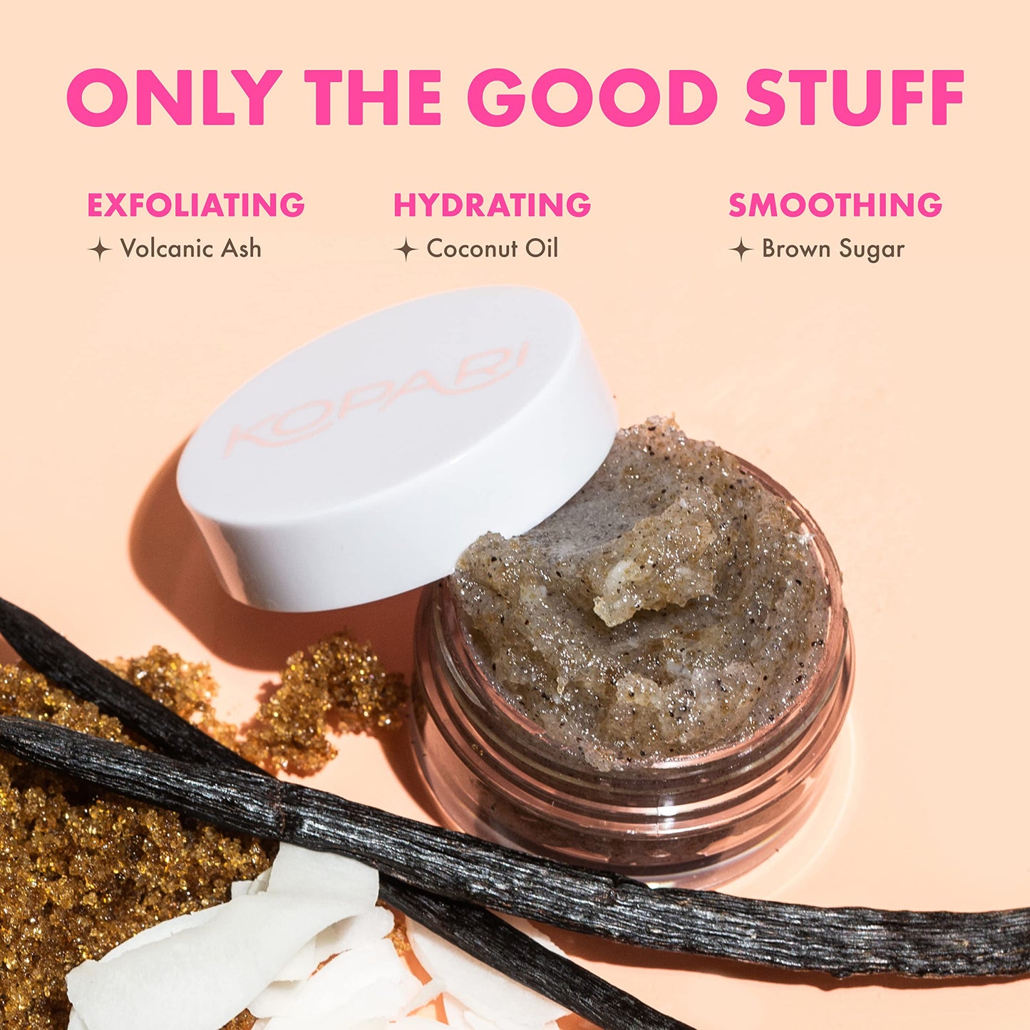 Kopari Coconut Lip Scrubby - Removes Dry Skin For Soft Lips - Volcanic Sand, Brown Sugar & Crushed Coconut Shells Hydrate Exfoliating Lip Scrub Beauty and Personal Care Kopari
