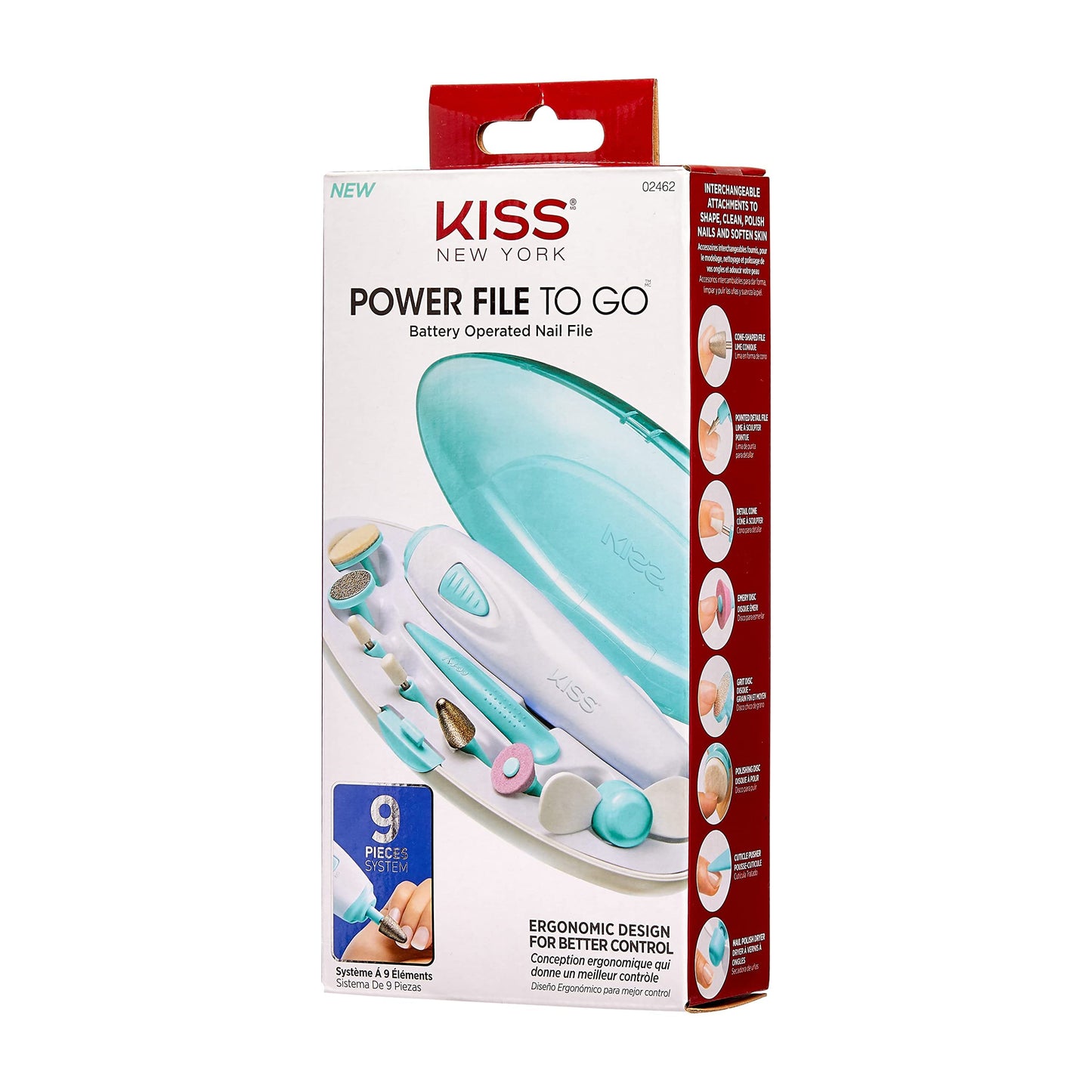 KISS Power File to Go Battery Powered Mani/Pedi Tool Professional Nail Care with 8 Attachments & Storage Case, Shape, Clean, and Polish Nails Beauty & Personal Care Kiss