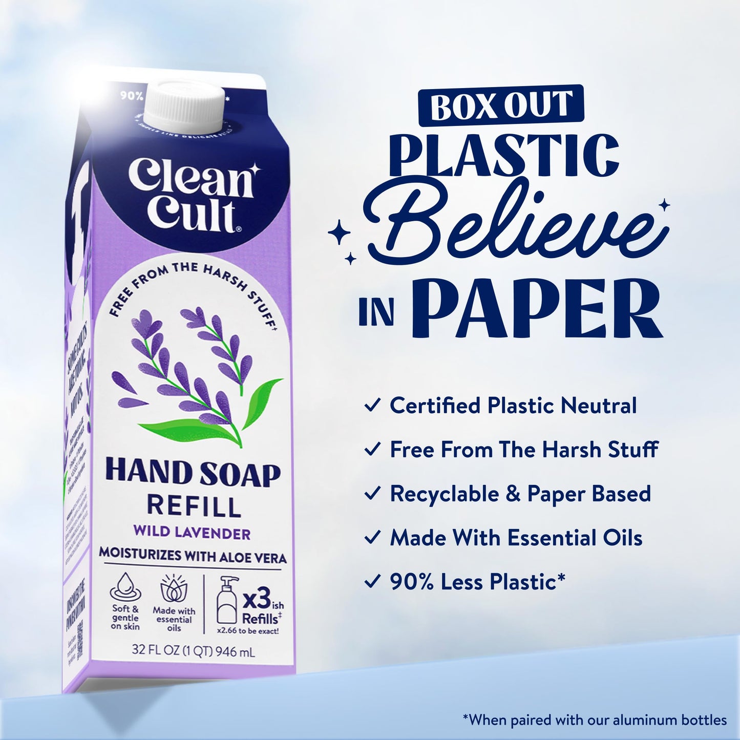 Cleancult Liquid Hand Soap Refill - Wild Lavender - Moisturizes Dry & Sensitive Skin - Made with Aloe Vera & Lavender Essential Oils - Eco Friendly Beauty & Personal Care Cleancult