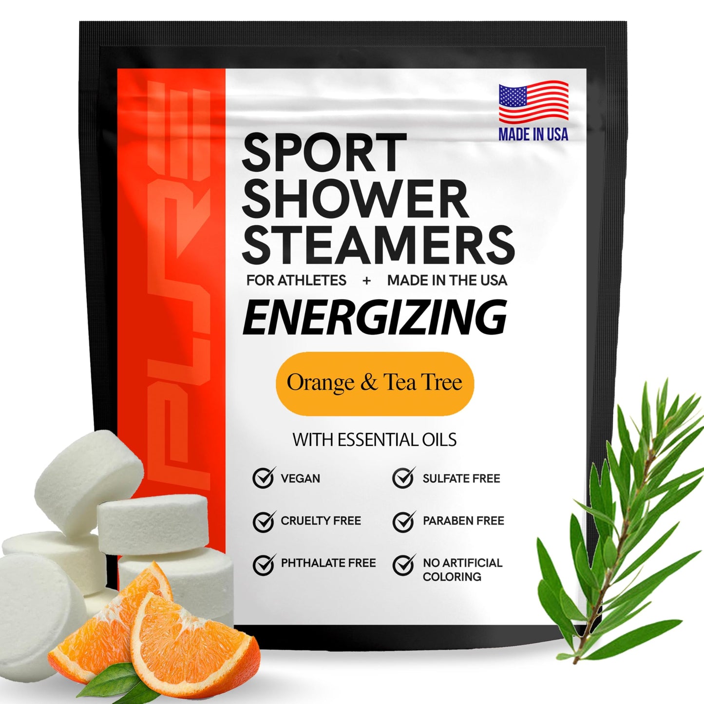 Pure Energizing Sport Shower Steamers - Natural Orange and Tea Tree Essential Oils, Made in USA, Muscle Recovery for Athletes, Gifts for Runners Beauty and Personal Care Pure Athlete