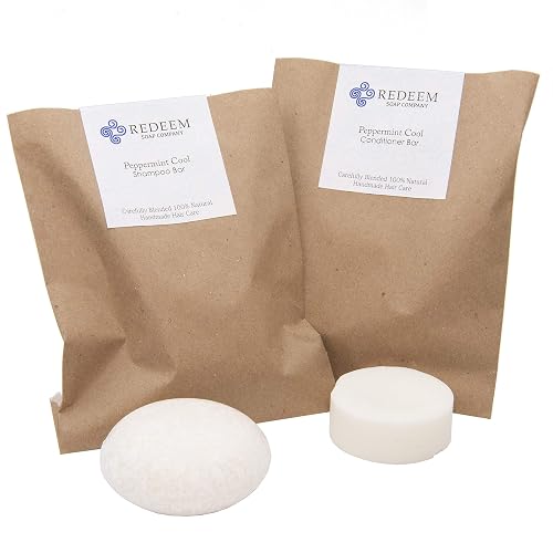 Redeem Soap Company Peppermint Cool Shampoo Bar and Conditioner Bar, Made in the USA, 3oz Shampoo Bar, 1oz Conditioner Bar, Zero Waste, No Plastic Beauty & Personal Care PURE SABAO