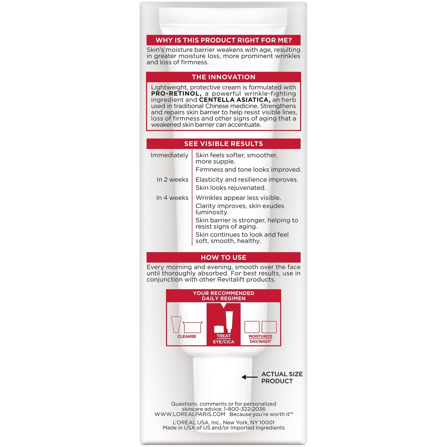 L'Oreal Paris Revitalift Cicacream Anti-Aging Face Moisturizer with Centella Asiatica for Anti-Wrinkle and Skin Barrier Repair, Fragrance Free Beauty & Personal Care L'Oreal Paris
