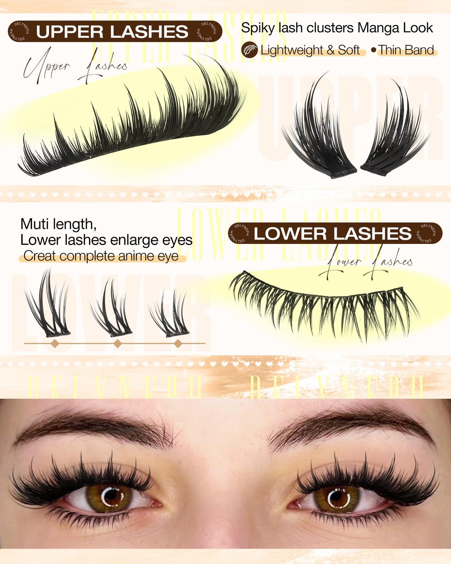 Manga Lash Clusters with Bottom Lashes Eyelash Clusters with Spikes Wispy Cluster Eyelash Extensions for DIY Lash Extensions Anime Individual Lashes Beauty and Personal Care Delyneph