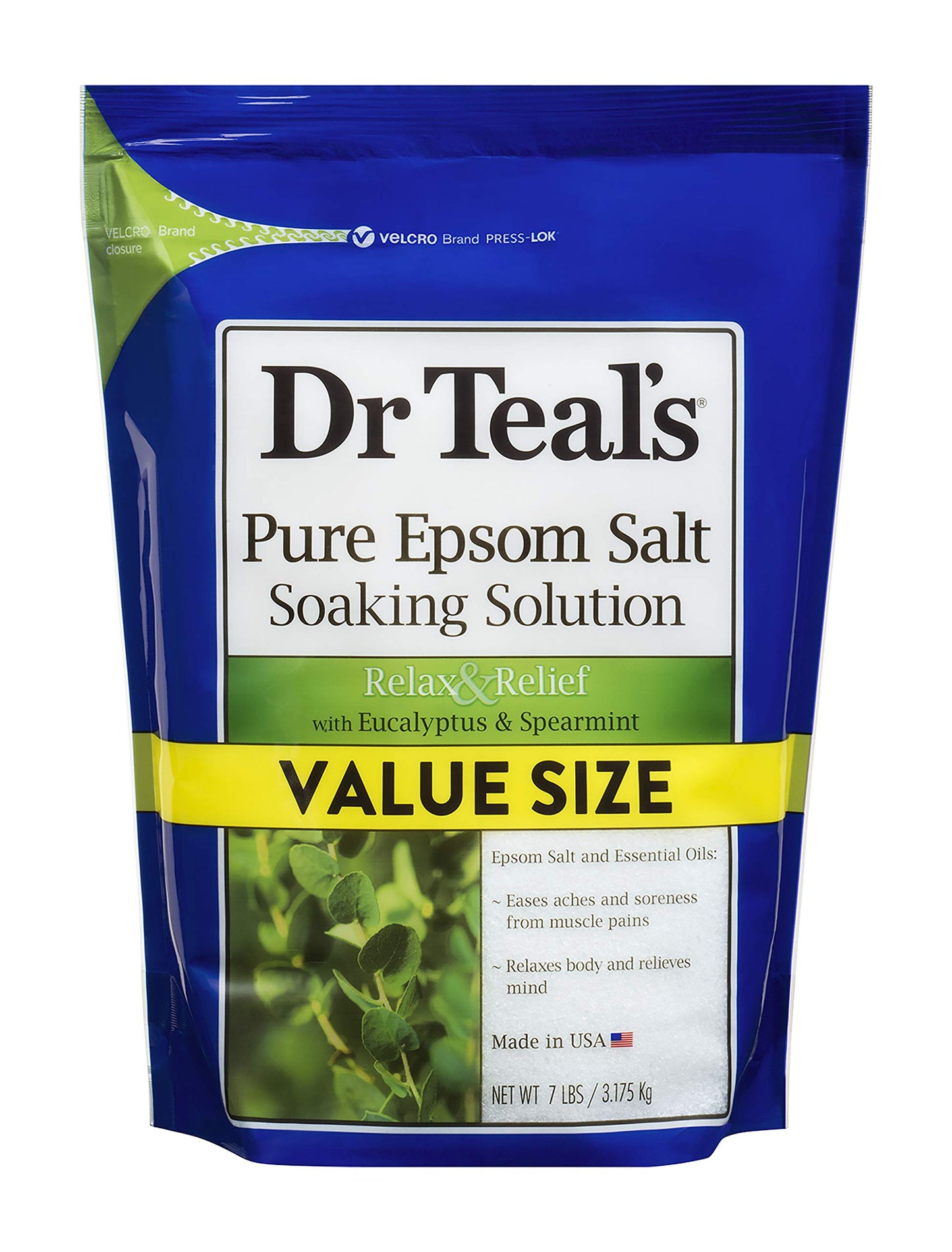 Dr. Teal's Eucalyptus & Spearmint Soaking Solution (1 Bag, 7lb) - Blended with Pure Epsom Salt - Stimulate and Soothe The Senses - Ease Pain Beauty and Personal Care Dr Teal's