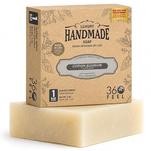 360Feel Clean cotton Soap 5 oz Castile Handmade Soaps -Refreshing Spring scent- Essential Oil Natural Mans Soap bar- Anniversary Wedding Gifts- Made Beauty & Personal Care 360Feel