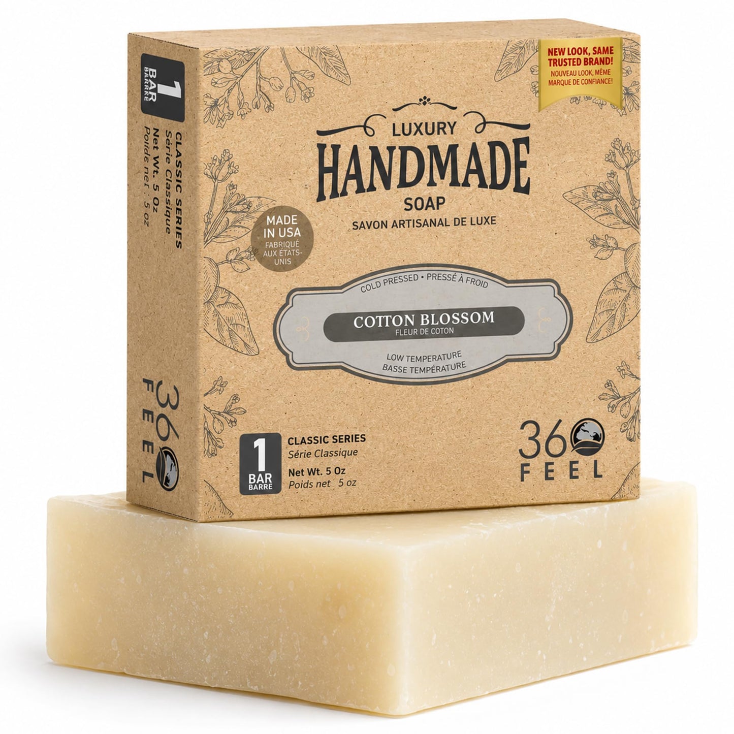 360Feel Clean cotton Soap 5 oz Castile Handmade Soaps -Refreshing Spring scent- Essential Oil Natural Mans Soap bar- Anniversary Wedding Gifts- Made Beauty & Personal Care 360Feel