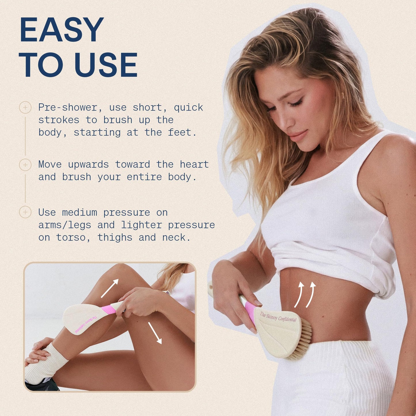 The Skinny Confidential Dry Brushing Body Brush - Natural Boar Bristle Body Exfoliator with Silicone Handle for Cellulite & Dead Skin Removal Beauty and Personal Care The Skinny Confidential