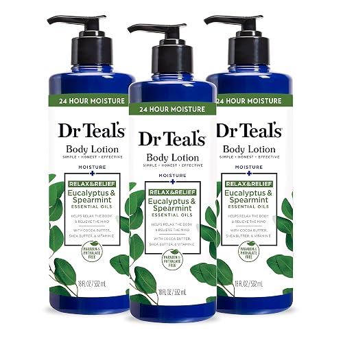 Dr Teal's 24 Hour Moisture+ Body Lotion, Eucalyptus & Spearmint & Essential Oils, 18 fl oz (Pack of 3) Beauty & Personal Care Dr Teal's