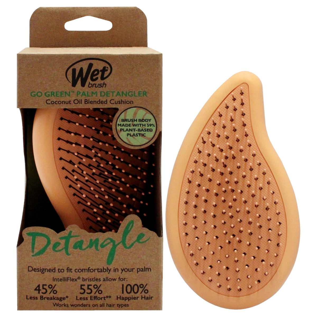 Wet Brush Go Green Palm Detangling Hair Brush Infused with Coconut Oil - Pain-Free Ultra-Soft Detangler Bristles Glide Through Tangles with Ease -