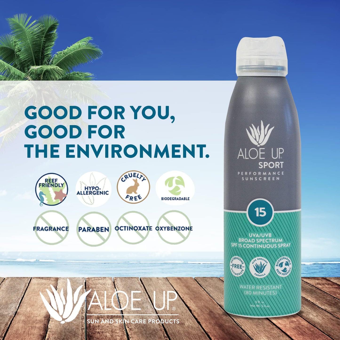 Aloe Up Sport Continuous Spray Sunscreen SPF 15 - Broad Spectrum UVA/UVB Sunscreen Protector for Face and Body - With Aloe Vera Gel - Fast Absorbing Beauty & Personal Care ALOE UP
