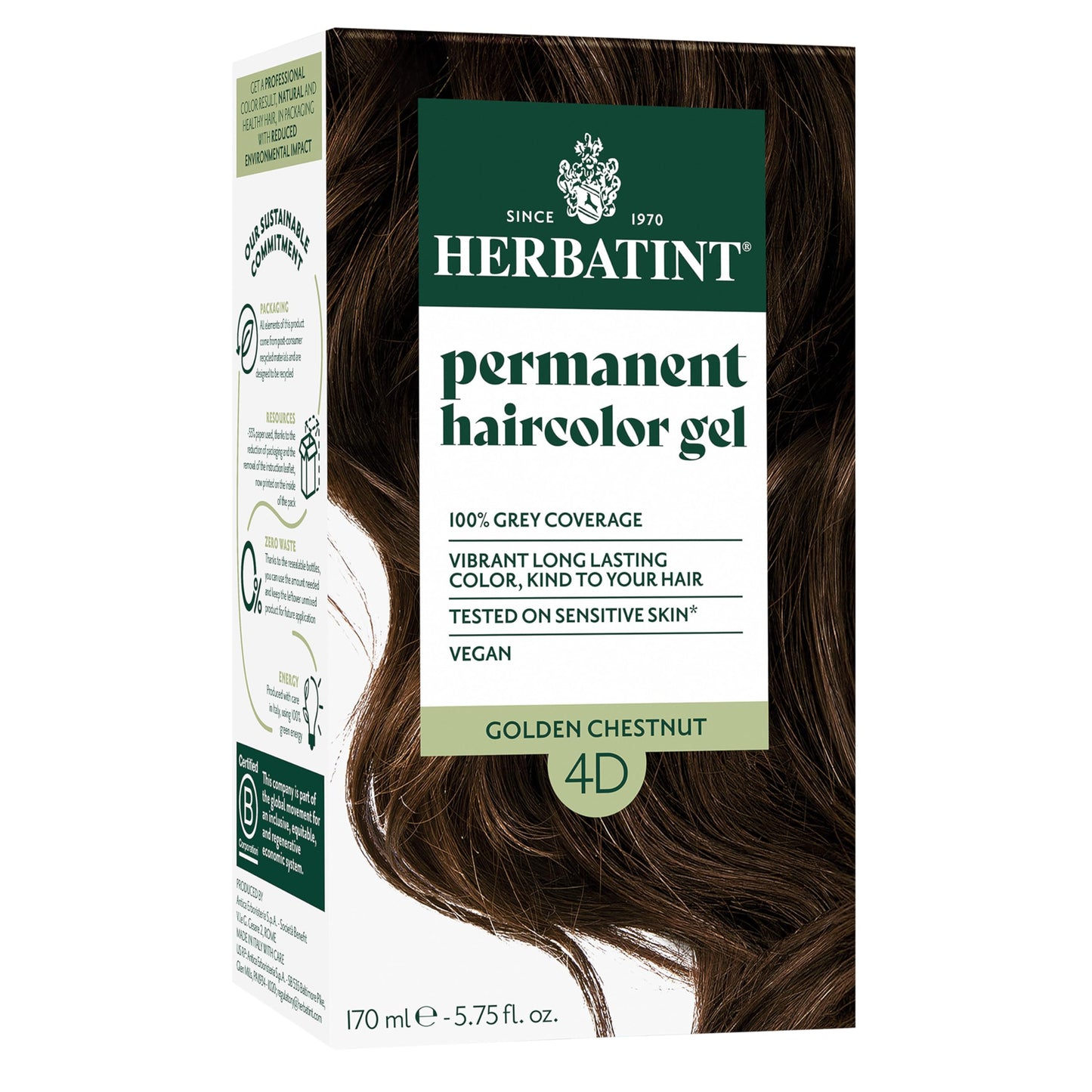Herbatint Permanent Hair Dye For Women - 4D Golden Chestnut - For Up To 100% Gray Coverage of Resistant Gray Hair - Ammonia-Free, Alcohol-Free & Vegan Beauty & Personal Care Herbatint