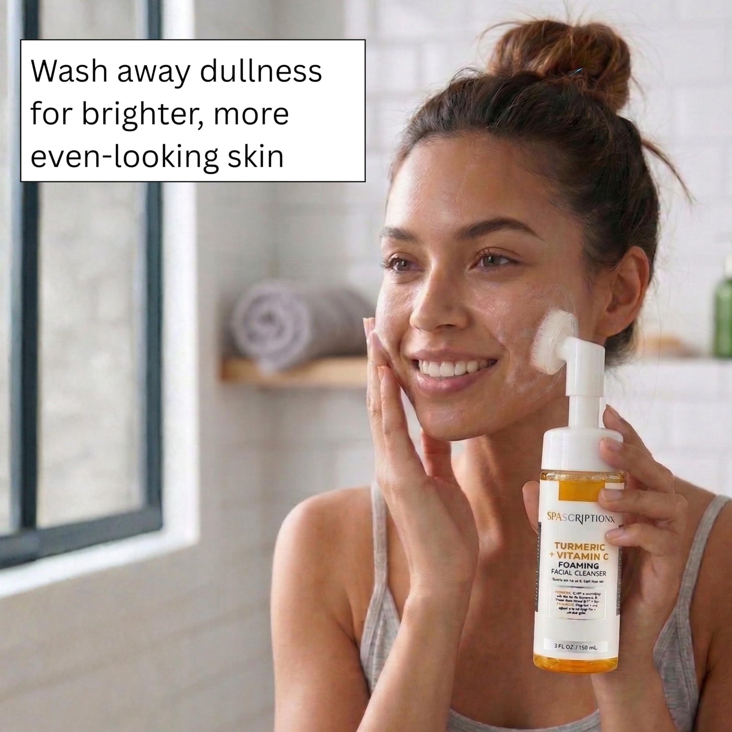 SpaScriptions 2 in 1 Cleanse & Exfoliate Foaming Facial Cleanser - Turmeric & Vitamin C Face Wash with Silicone Brush for Dull & Uneven Skin Tone Beauty & Personal Care SpaScriptions