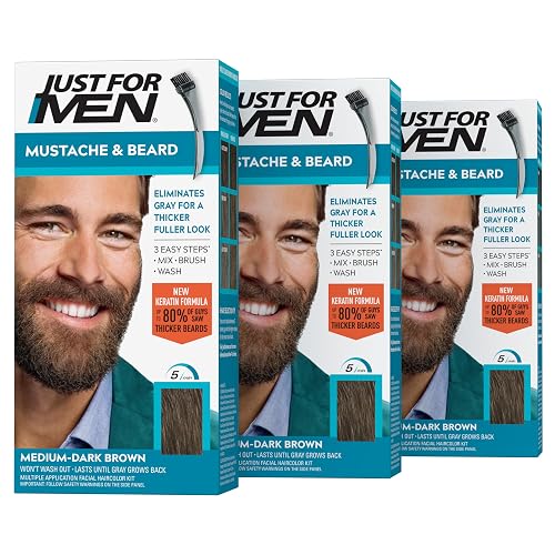 Just For Men Mustache & Beard, Beard Coloring for Gray Hair with Brush, With Keratin Biotin Aloe and Coconut Oil for Healthy Facial Hair - Medium-Dark Beauty & Personal Care Just for Men