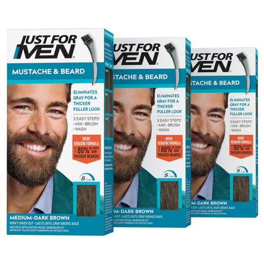 Just For Men Mustache & Beard, Beard Coloring for Gray Hair with Brush, With Keratin Biotin Aloe and Coconut Oil for Healthy Facial Hair - Medium-Dark Beauty & Personal Care Just for Men