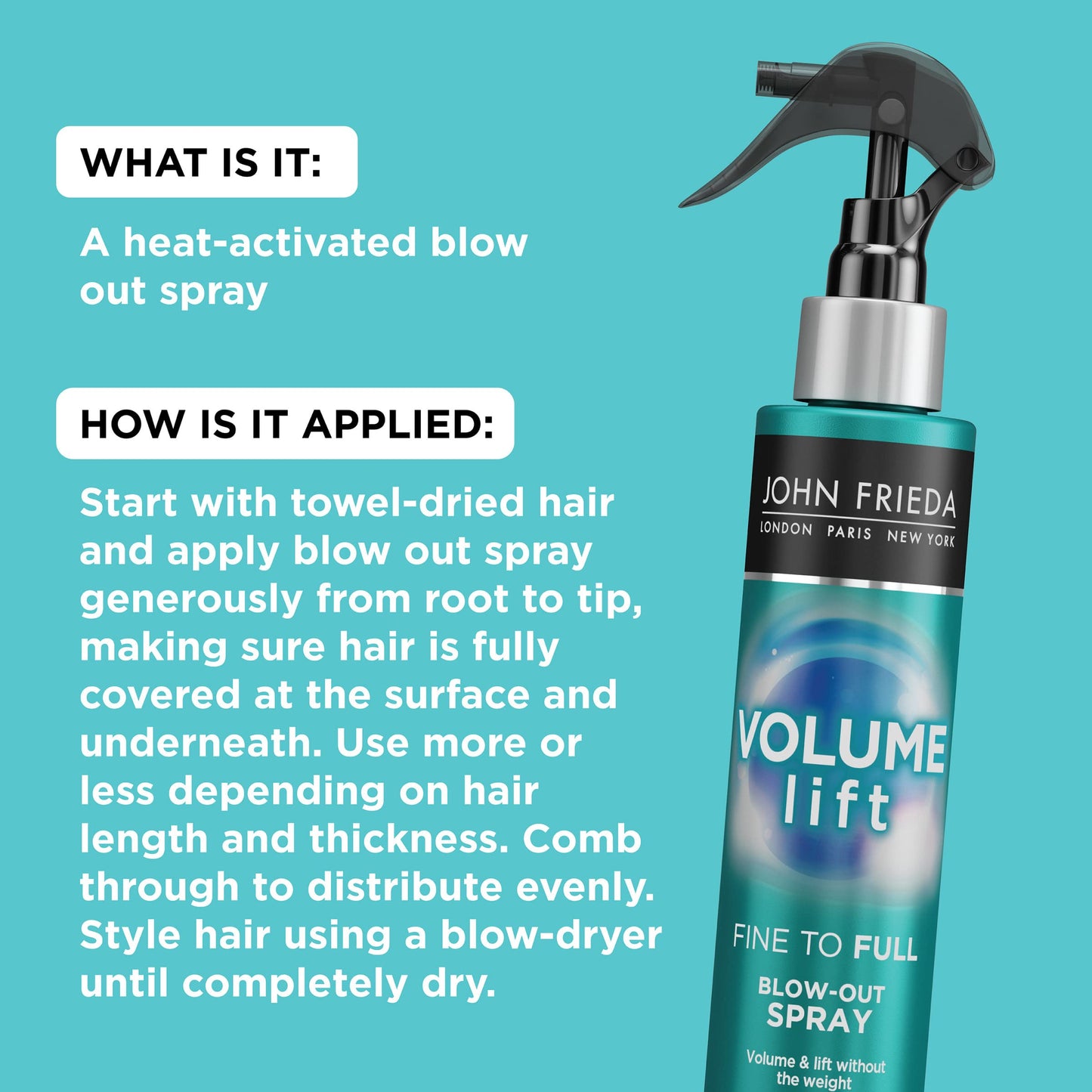John Frieda Volume Lift Blow-Out Spray, Lightweight Volumizing Blow-Out Spray with Air-Silk Technology for Fine or Flat Hair, Adds Long-Lasting Beauty & Personal Care John Frieda
