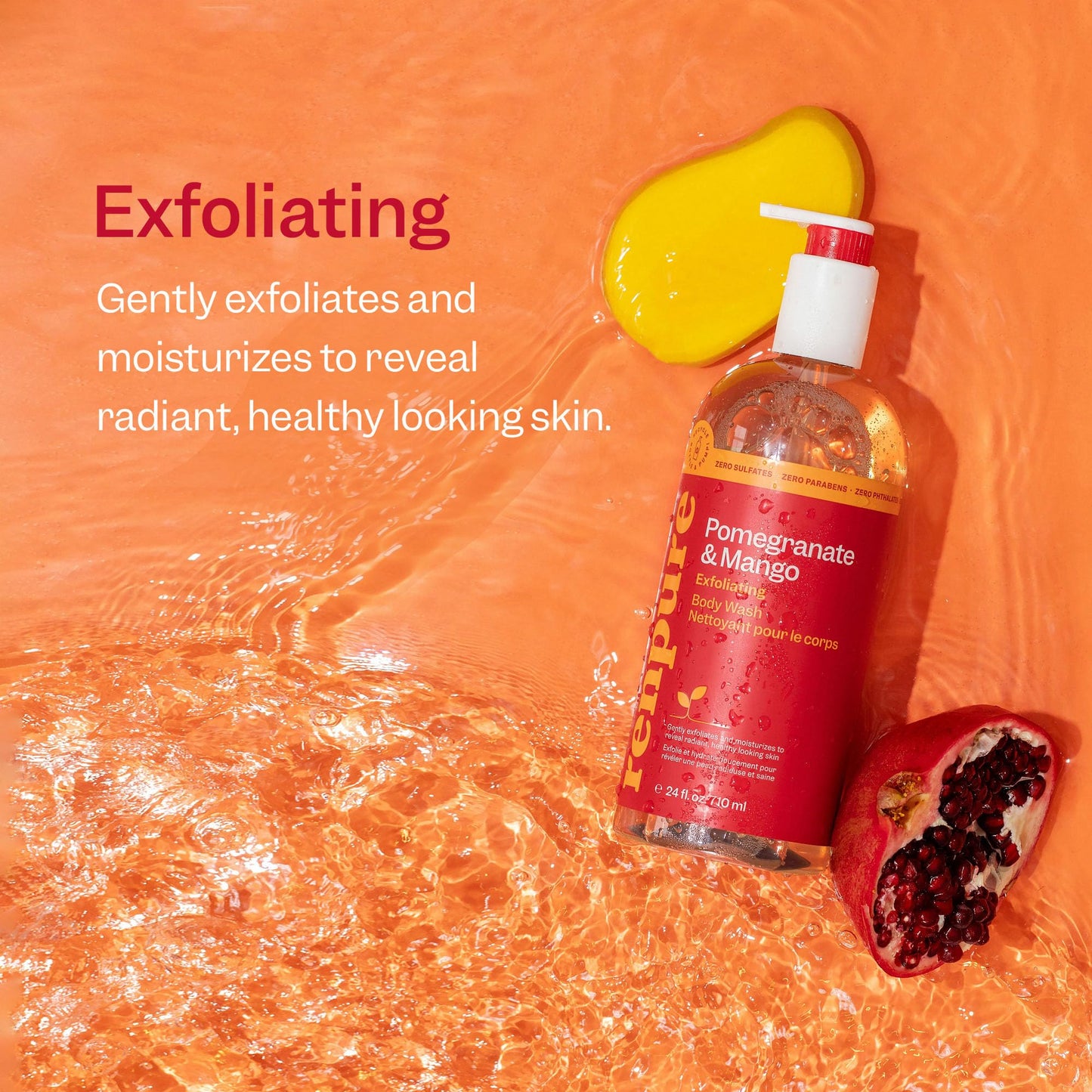 Renpure Pomegranate & Mango Exfoliating Body Wash - Cleanses, Exfoliates, Moisturizes & Rejuvenates Skin - For All Skin Types - Pomegranate Extract Beauty & Personal Care RENPURE