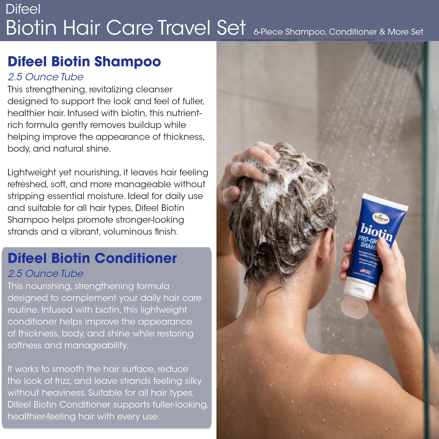 Difeel Biotin Hair Care Travel Set - 6-Piece Shampoo, Conditioner & More Collection - Travel Shampoo & Conditioner Set with Hair Oil, Hair Mask, Hot Beauty & Personal Care Difeel