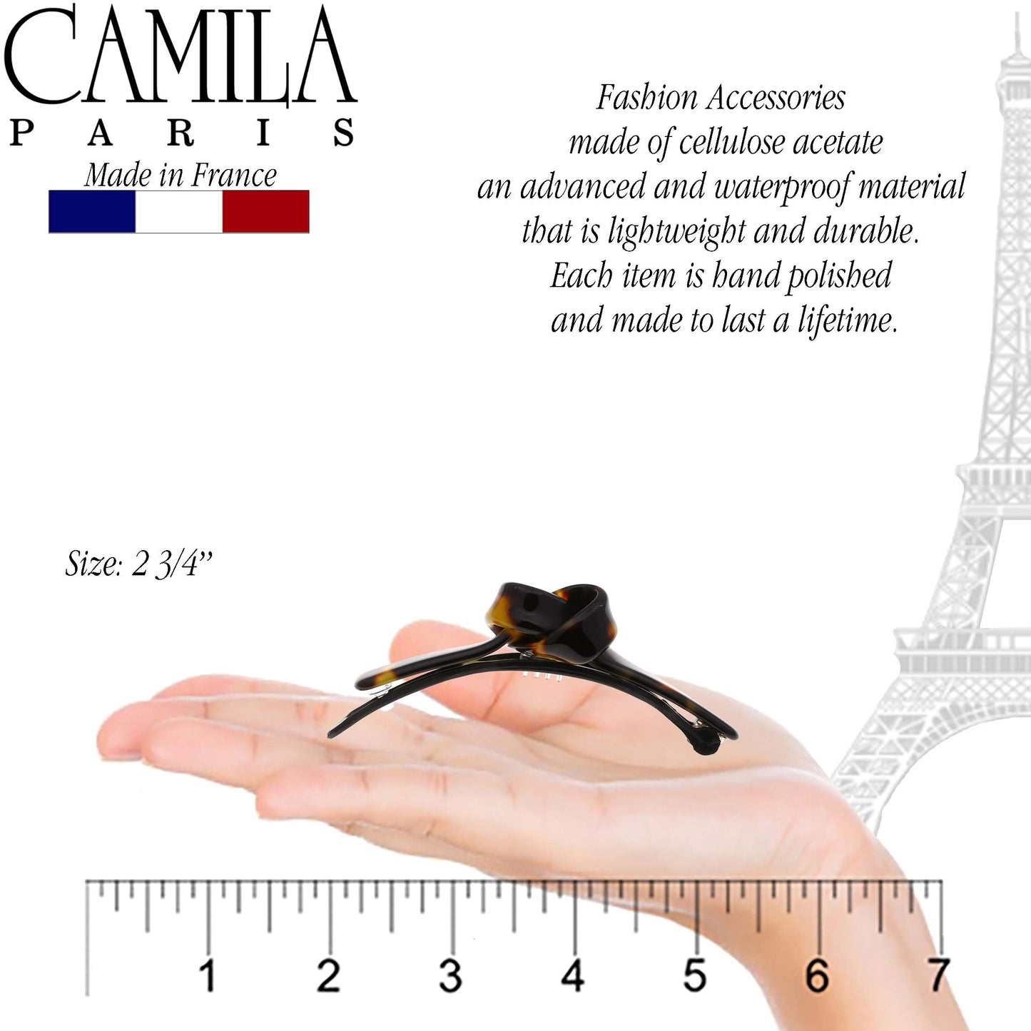 Camila Paris CP2801 French Hair Barrette Clip for Girls, Handmade, Tokyo, Metal-Free Closure Strong Hold Grip Hair Clips for Women, No Slip Beauty & Personal Care Camila