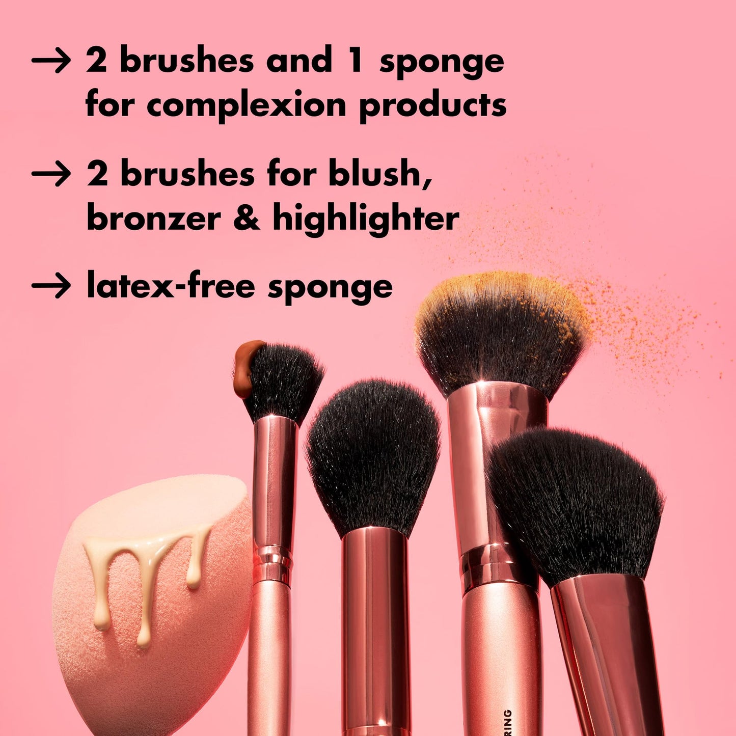 e.l.f. Complexion Essentials Brush & Sponge Set, Concealer, Powder, Blush & Highlighter Brushes & Total Face Sponge, Vegan Beauty & Personal Care e.l.f.