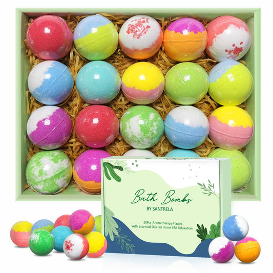 Bath Bombs for Women Gift Set, 20 Organic Bath Bombs with Essential Oil, Handmade SPA Bubble Bath for Relaxing, Gift for Her/Him, Women, Girls, Wife Beauty and Personal Care Santrela