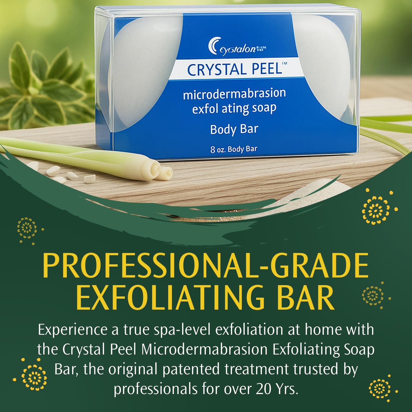 Exfoliating Bar Soap for Men & Women, Crystal Peel Luxury Microdermabrasion Hydrating & Exfoliating Body Soap Bar Solid Magnesium Mineral Scrub Beauty & Personal Care Crystalon Crystal Peel