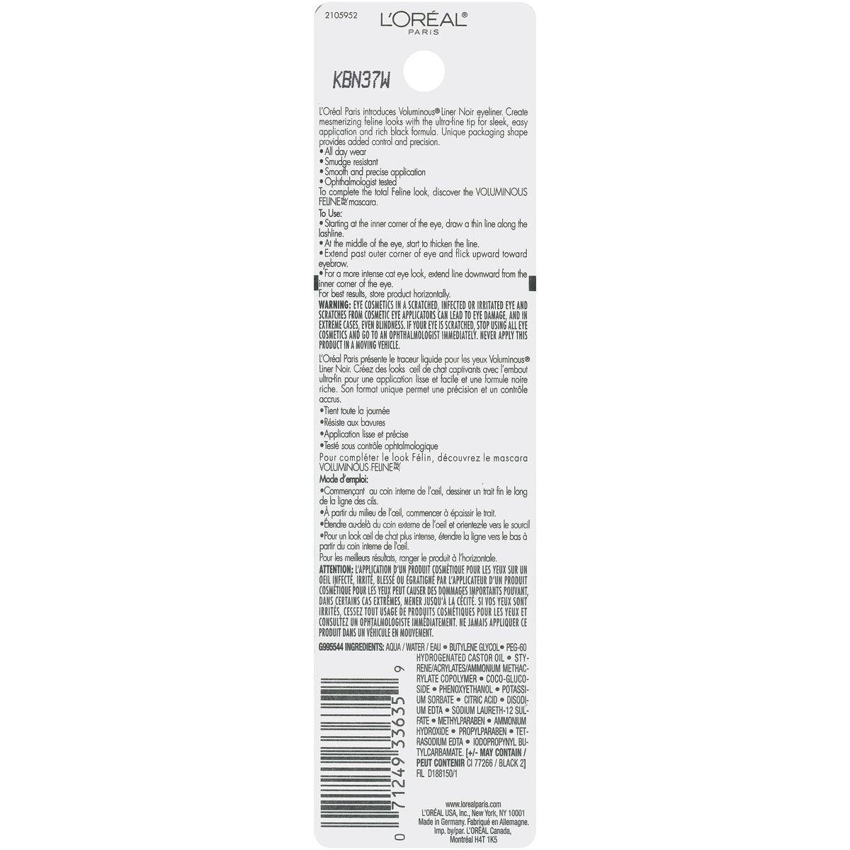L'Oréal Paris Voluminous Liner Noir, Blackest Black, 0.014 fl. oz. (Packaging May Vary)