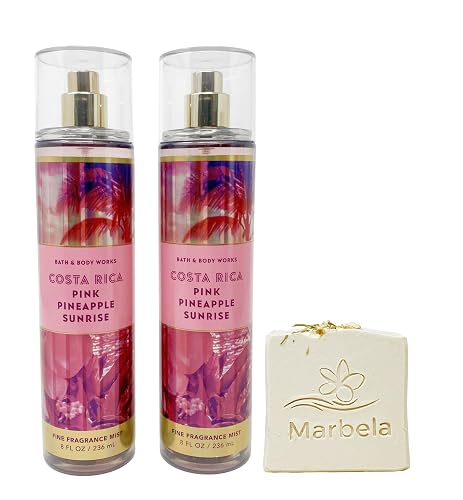 Bath & Body Works Costa Rica Pink Pineapple Sunrise - Pack of Two - Fragrance Mist With Wild Jasmine Soap. Beauty & Personal Care Bath & Body Works
