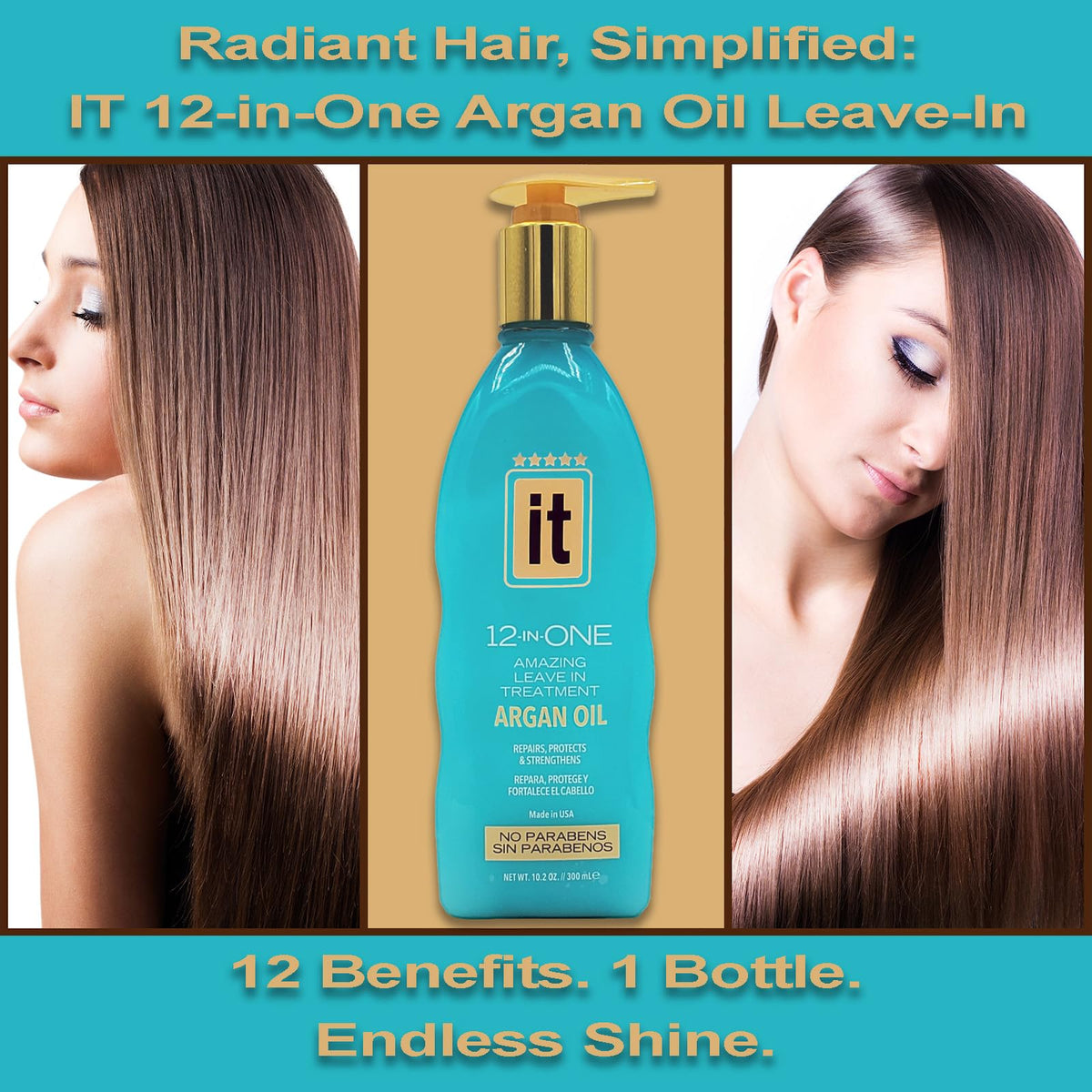 IT 12-in-One Amazing Leave-In Treatment with Argan Oil, Repairs, Protects and Strengthens, No Parabens, 10.2 oz