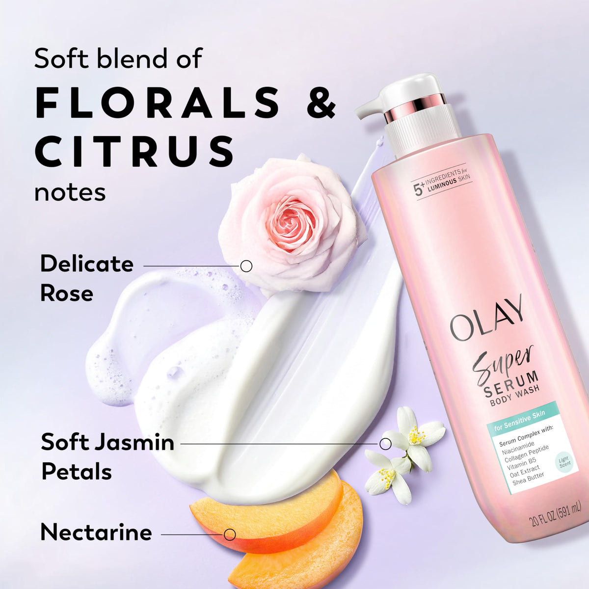 Olay Super Serum Body Wash for Sensitive Skin, 24hr Long Lasting Hydration, 5+ Ingredient Complex for Bright Even Firm Luminous Skin, 20 fl oz Beauty & Personal Care Olay