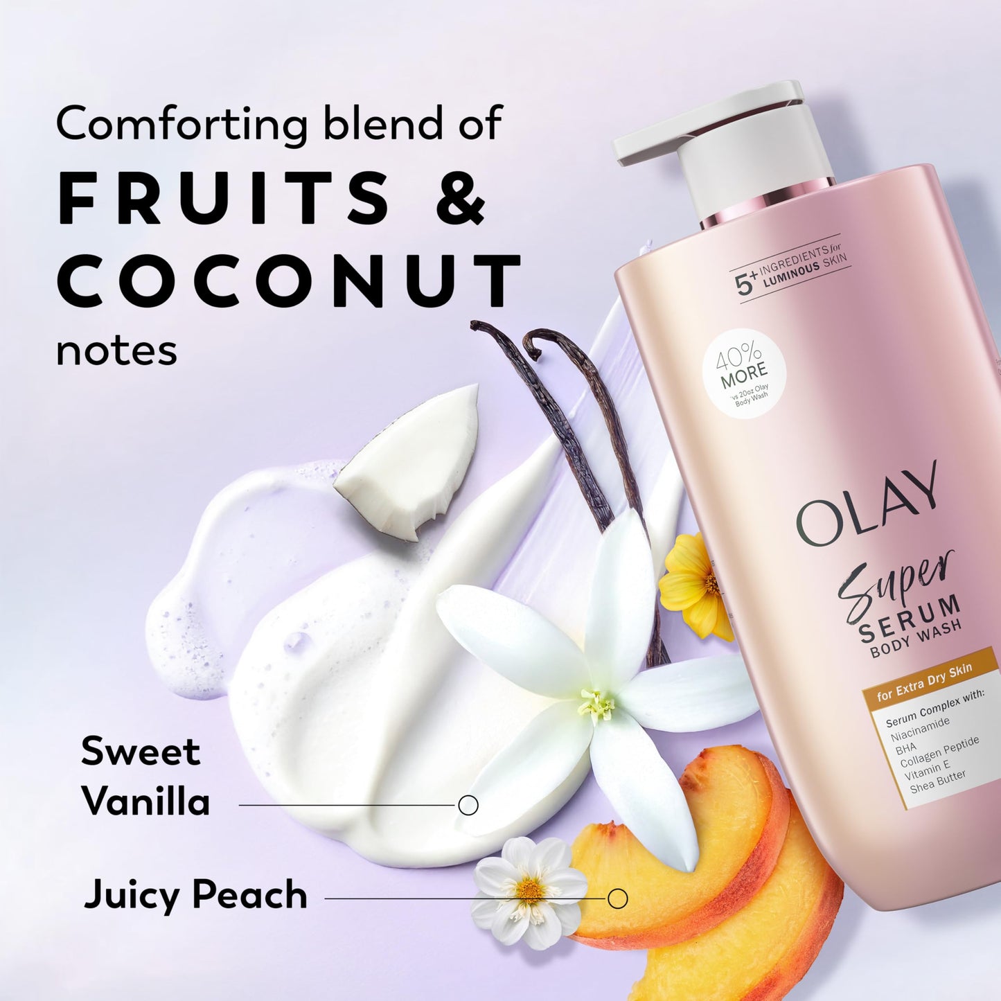 Olay Super Serum Body Wash for Extra Dry Skin, 24hr Long Lasting Hydration, 5+ Ingredient Complex for Bright Even Firm Luminous Skin, 28 fl oz Beauty & Personal Care Olay