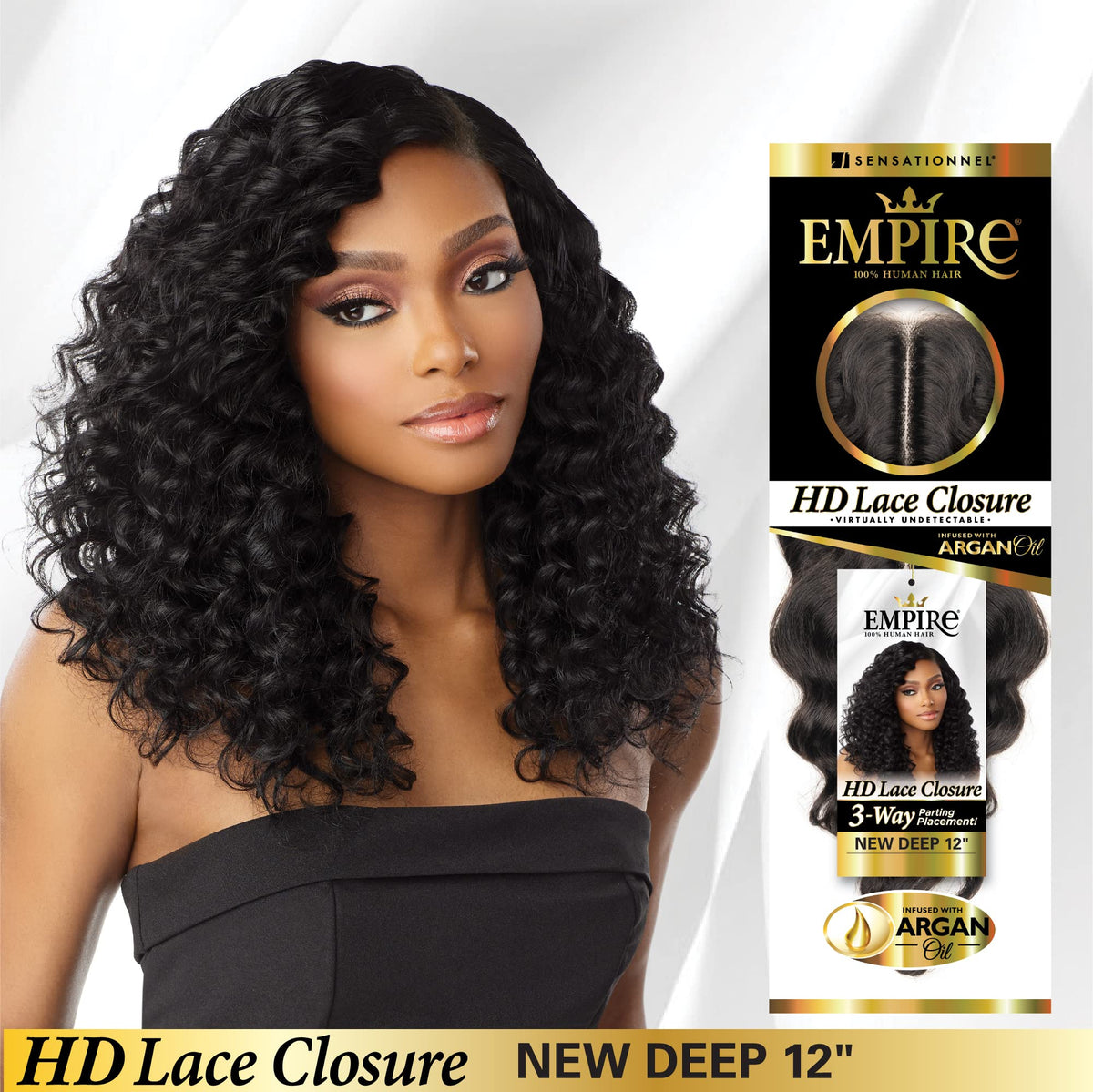 Sensationnel Empire Humanhair Lace Closure-New Deep 12 Inch,1 JETBLACK