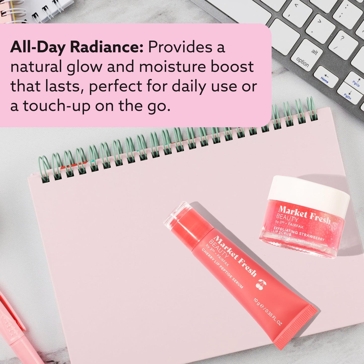 Market Fresh Beauty Lip Peptide Treatment - with Exfoliating Strawberry Scrub and Cherry Serum - for Hydrating, Plumping, Clean Beauty Lip Care Beauty and Personal Care Market Fresh Beauty