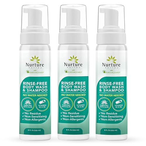 Nurture Rinse Free Body Wash & Shampoo with Aloe | Hospital Grade Hair & Body Waterless Cleansing Foam for Women, Camping, Elderly & Hospital Patients Beauty & Personal Care Nurture Valley