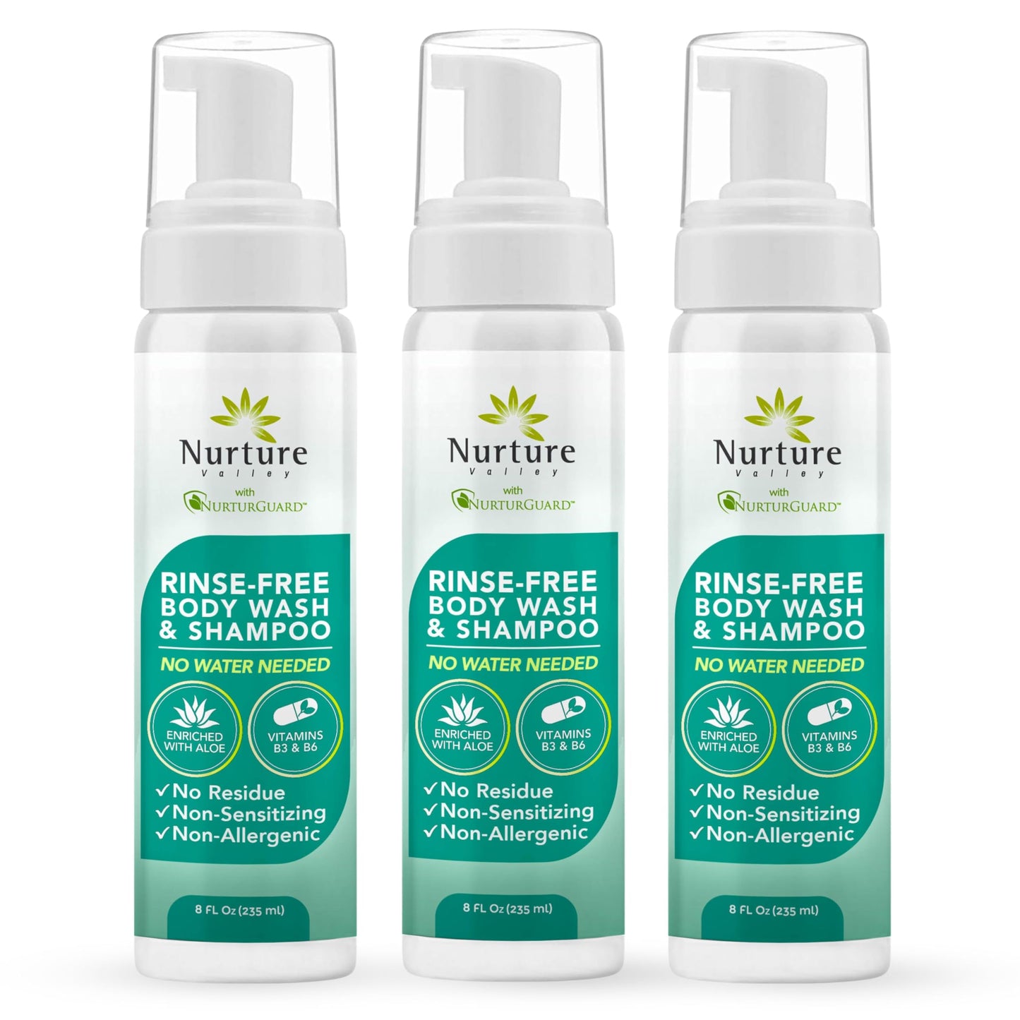 Nurture Rinse Free Body Wash & Shampoo with Aloe | Hospital Grade Hair & Body Waterless Cleansing Foam for Women, Camping, Elderly & Hospital Patients Beauty & Personal Care Nurture Valley