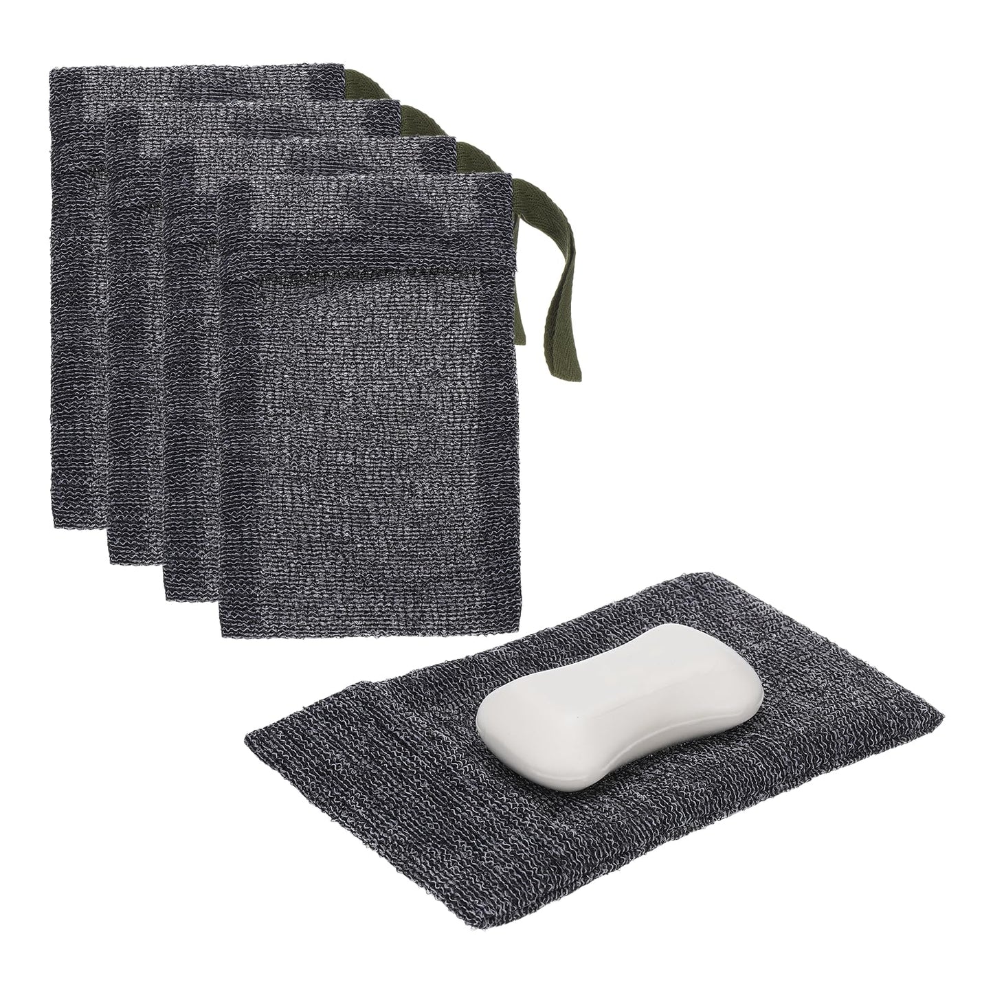 uxcell Loofah Soap Pouch, 4 Pcs Bar Soap Saver Bag with Dark Green Handle Nylon Body Scrubber Pouch Exfoliating Net for Body Shower Foaming Travel Beauty and Personal Care uxcell