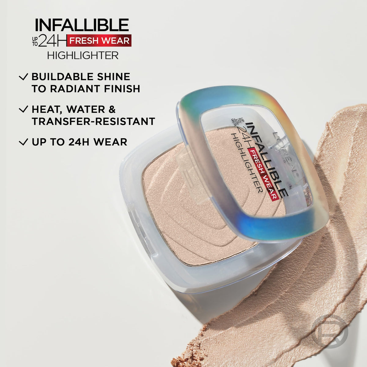 L'Oreal Paris Infallible Up to 24HR Highlighter, Longwear Powder Highlighter For All Day Glow, Champagne Glow, 0.31 Oz