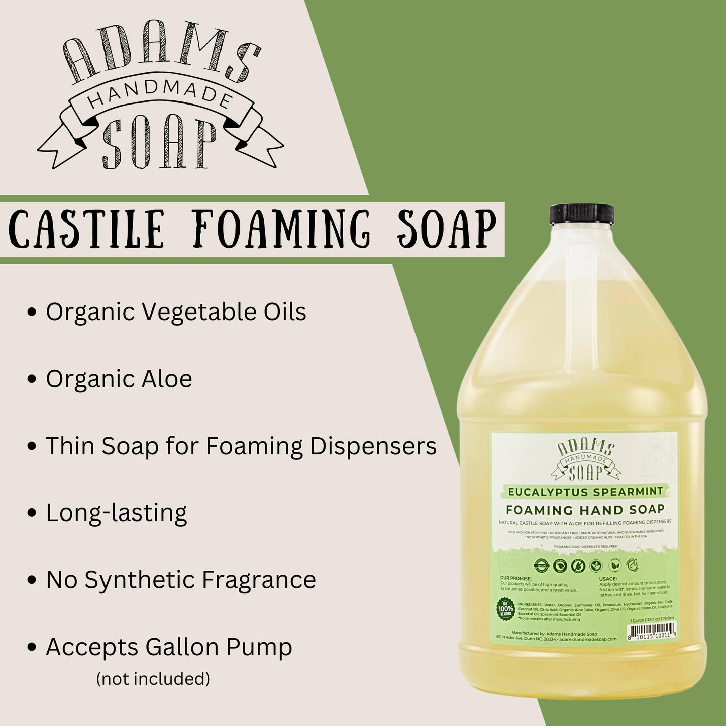 Adams Handmade Soap Liquid Foaming Soap 1 Gal - Eucalyptus Spearmint Beauty & Personal Care Adams Handmade Soap