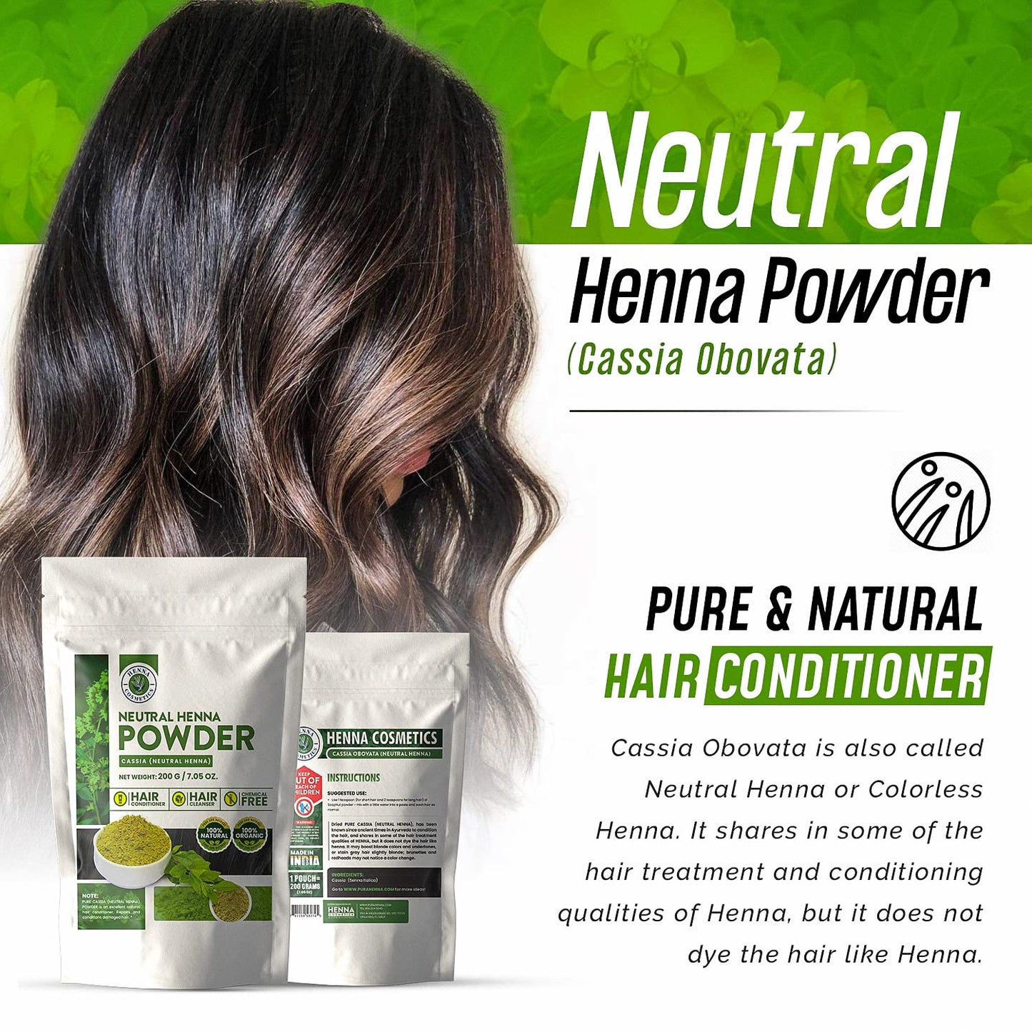 HENNA COSMETICS CYPRI Henna Hair Color, Neutral Henna Powder for Hair Growth 100 Grams, Cassia Obovata Powder, Organic, Dye Free Beauty & Personal Care HENNA COSMETICS CYPRI
