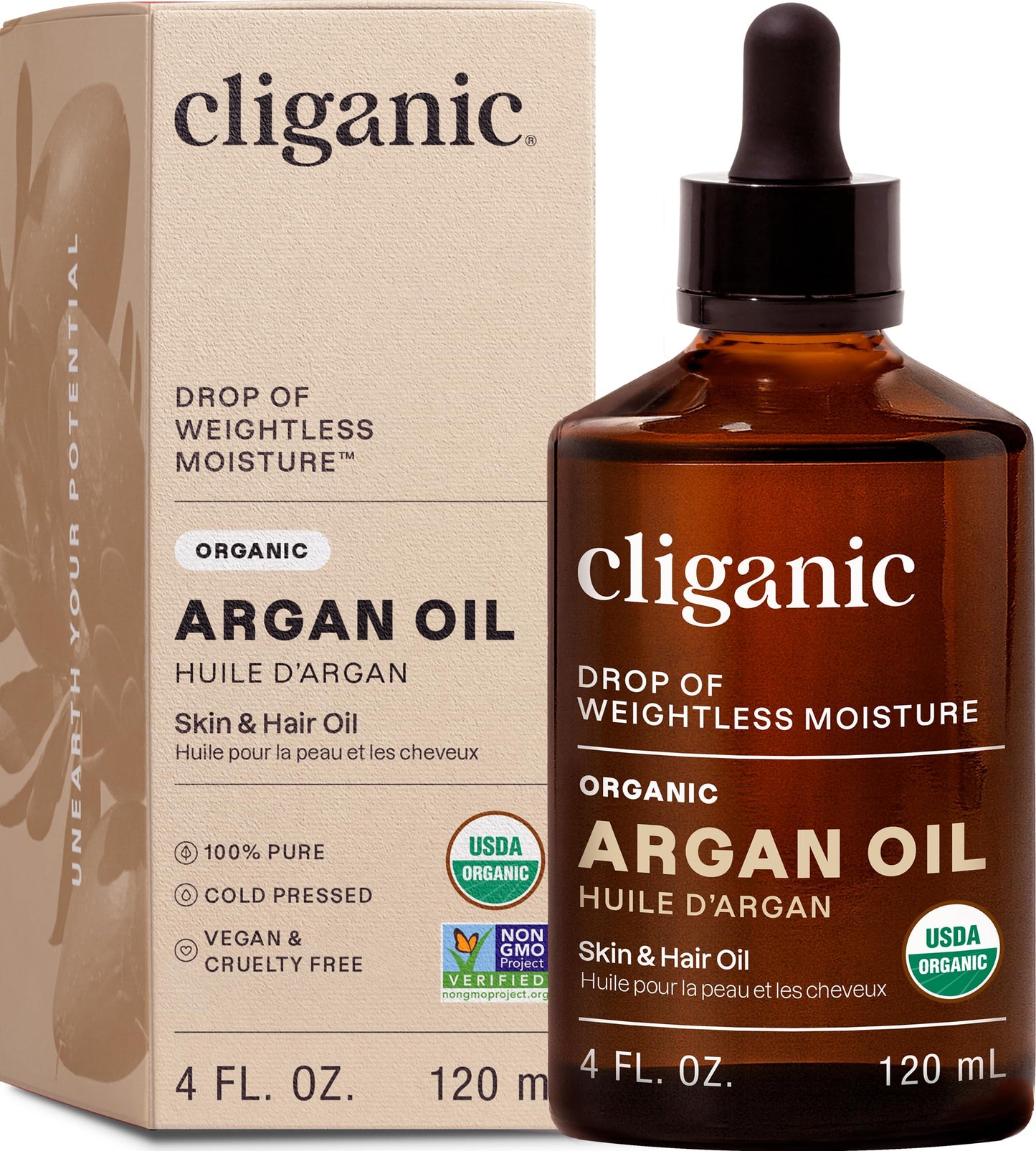 Cliganic Organic Argan Oil, 100% Pure | for Hair, Face & Skin | Natural Cold Pressed Carrier Oil, Imported from Morocco Beauty and Personal Care Cliganic Default Title