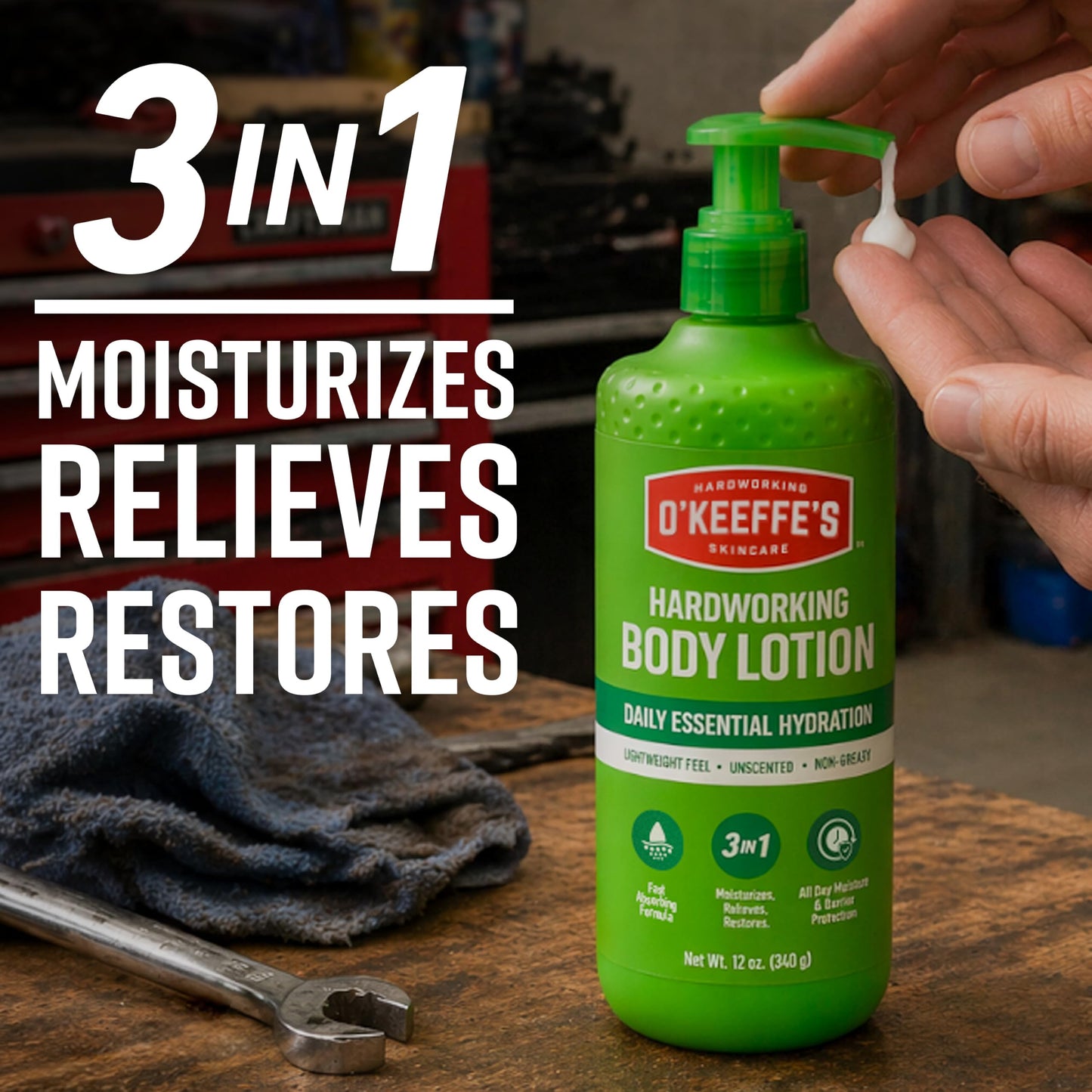 O’Keeffe’s Hardworking Body Lotion, Deep Hydration for Extremely Dry & Cracked Skin, 12 oz Pump (1 Pack), Fragrance-Free & Hypoallergenic, Non-Greasy Beauty & Personal Care O'Keeffe's