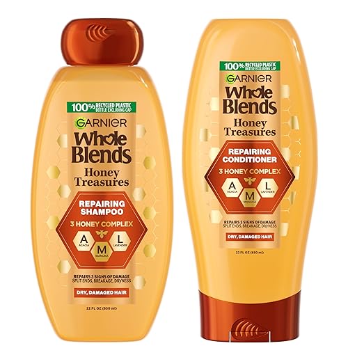 Garnier Whole Blends Honey Treasures Repairing Shampoo and Conditioner Set for Dry, Damaged Hair, 22 Fl Oz (2 Items), 1 Kit (Packaging May Vary) Beauty & Personal Care Garnier