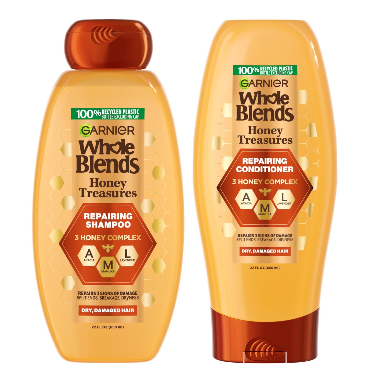 Garnier Whole Blends Honey Treasures Repairing Shampoo and Conditioner Set for Dry, Damaged Hair, 22 Fl Oz (2 Items), 1 Kit (Packaging May Vary) Beauty & Personal Care Garnier