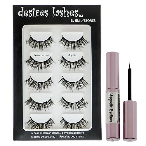 Magnetic Eyelashes Natural Magnet Faux-Lashes Multipack Kit 5Pairs, Sophia Beauty & Personal Care DESIRES LASHES By EMILYSTORES