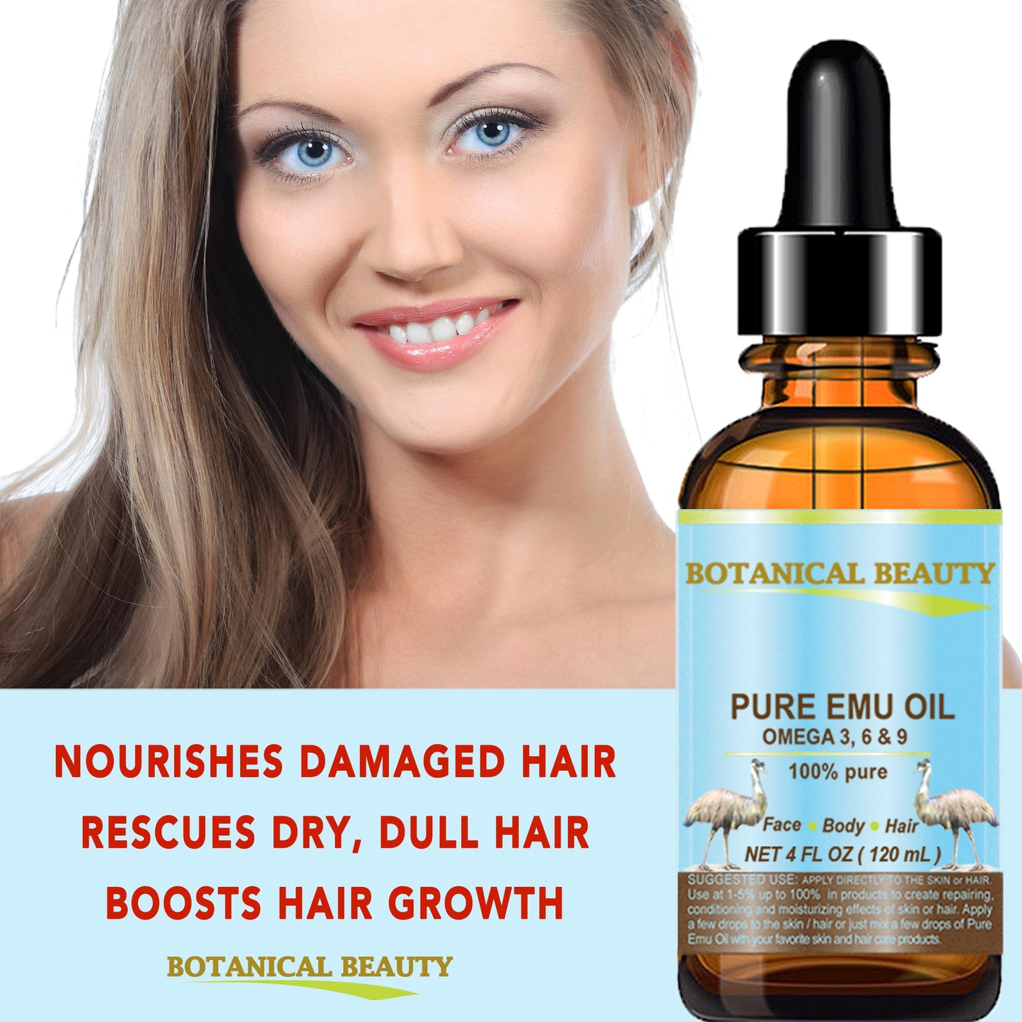Botanical Beauty PURE EMU OIL 100% Natural UNREFINED for FACE, SKIN, BODY, HANDS, FEET, NAILS, HAIR, LIP CARE 1 Fl. oz. - 30 ml Beauty & Personal Care Botanical Beauty