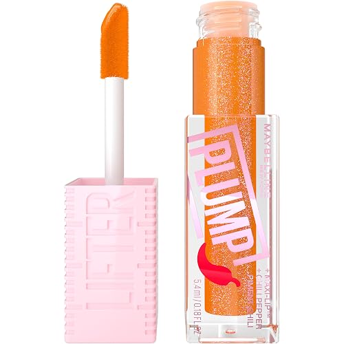 MAYBELLINE Lifter Gloss Lifter Plump, Plumping Lip Gloss with Chili Pepper and 5% Maxi-Lip, Hot Honey, Clear with Pink and Gold, 1 Count Beauty & Personal Care MAYBELLINE
