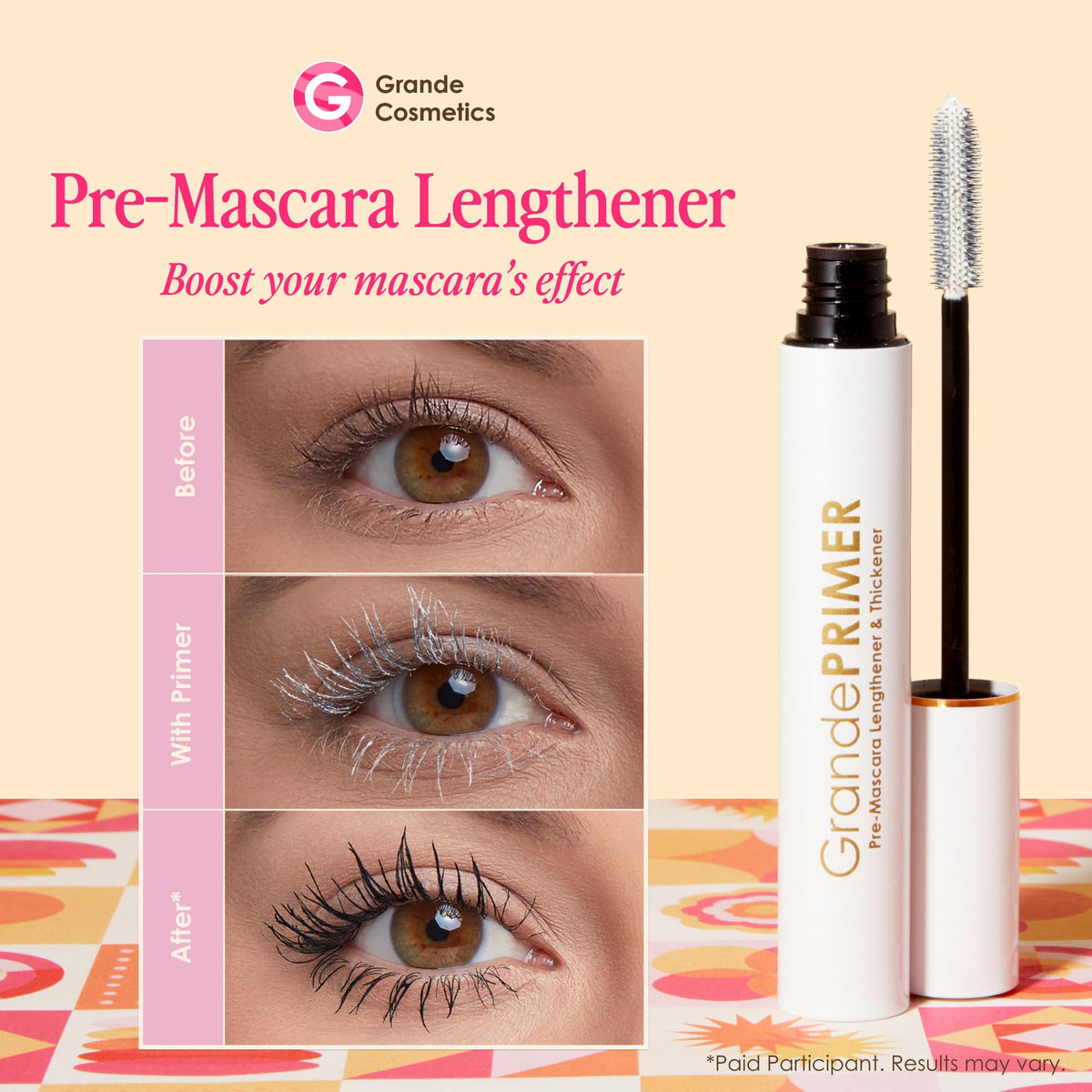 Grande Cosmetics GrandePRIMER Pre-Mascara Lengthener & Thickener with Peptides - Smudge-Proof, Water-Resistant & Contact Lens Safe - for Longer Beauty & Personal Care Grande Cosmetics