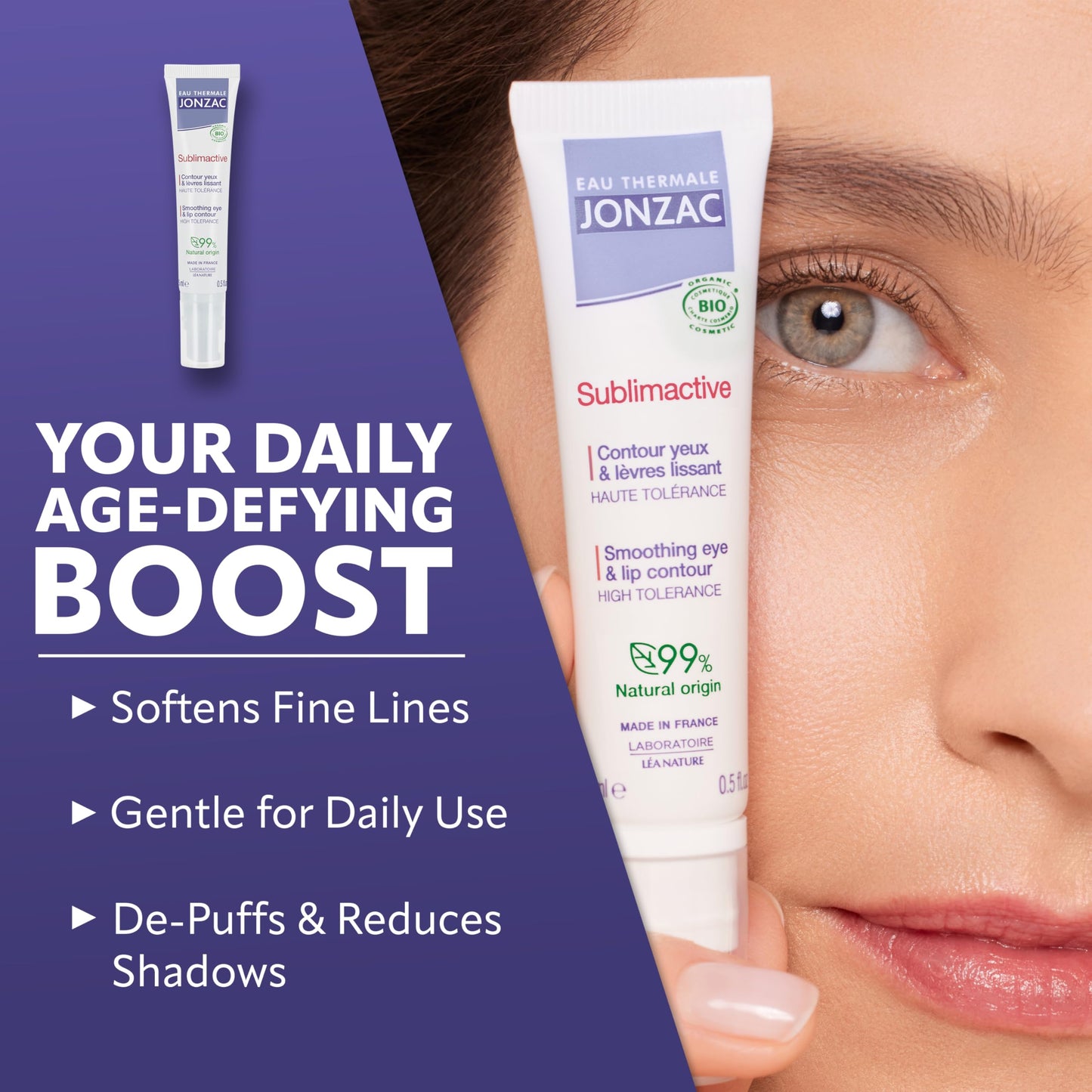 JONZAC Eau Thermale Sublimactive Organic Anti-Aging Eye & Lip Contour Cream - Reduces Fine Lines and Puffy Eyes - Dark Circles Reduced - Natural Skin Beauty & Personal Care JONZAC